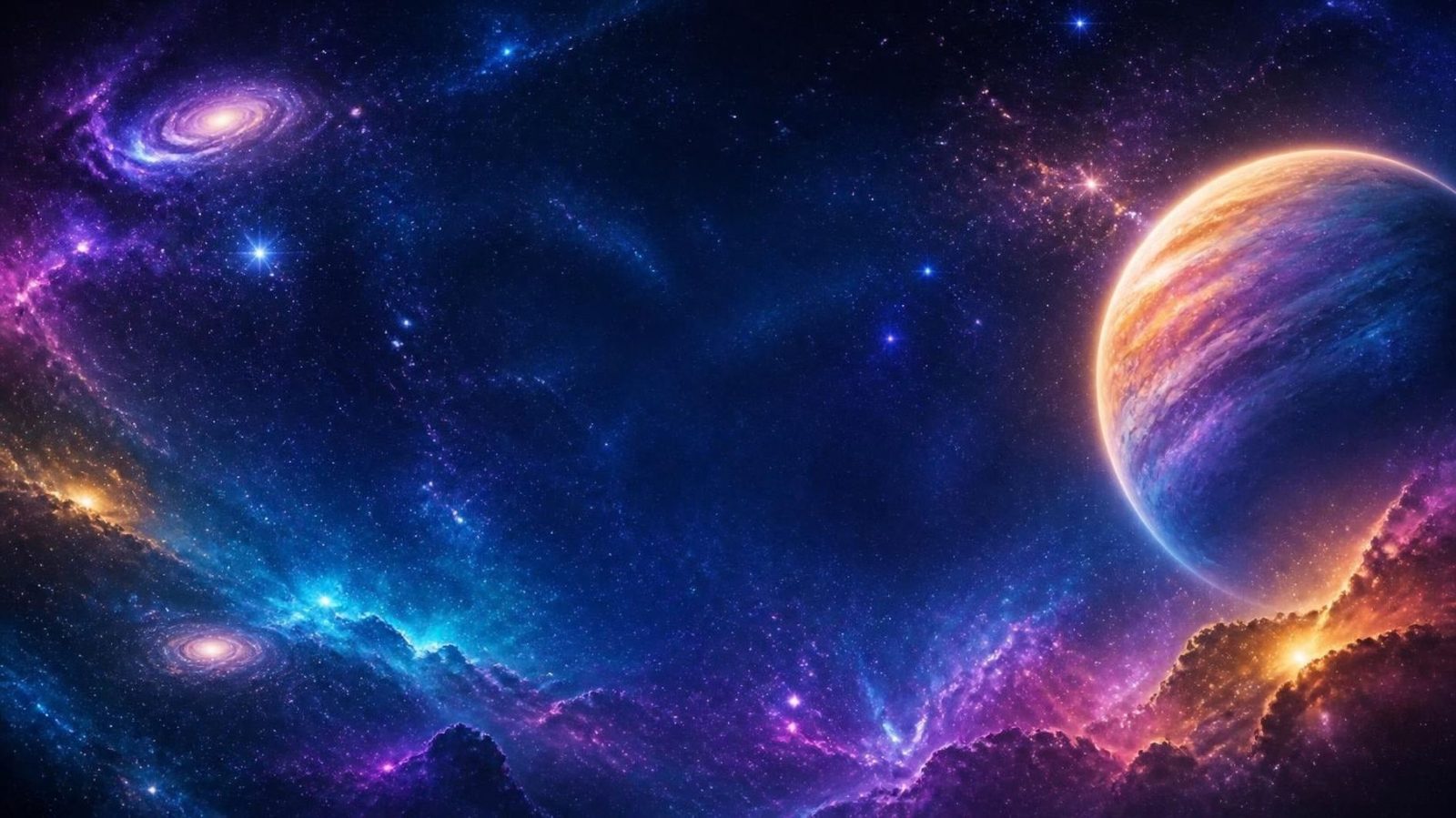 A deep-space scene of stars, nebulae and ringed planets, the setting for Space